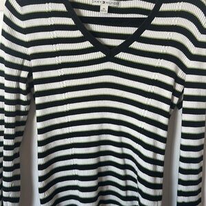 Tommy Hilfiger Black and White Striped V-Neck Sweater